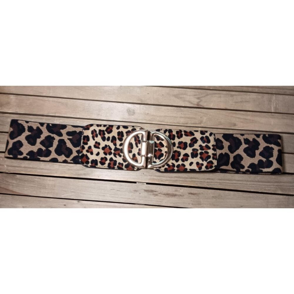 Stretch Animal Print Cinch Belt Gold Buckle Big Cat Cheetah Leopard Spots 26" - Picture 9 of 10